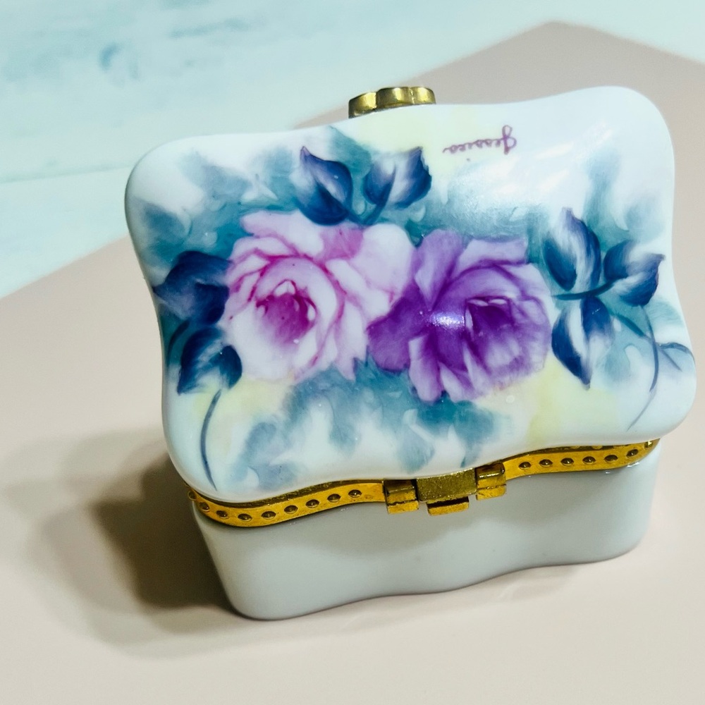 Vintage Porcelain Trinket Box with Floral Design